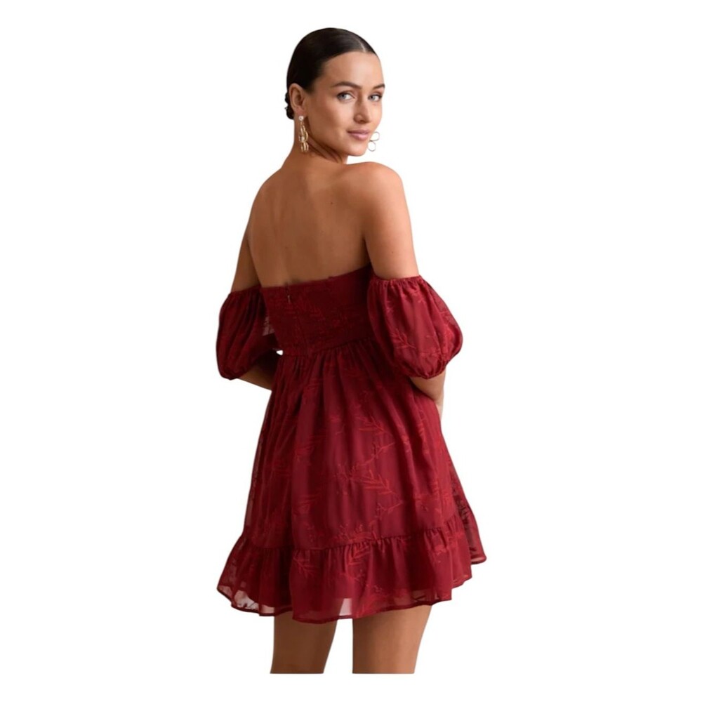 Lulus Rust Red Floral Embroidered Off Shoulder Mini Dress XL NWT - Picture 4 of 4